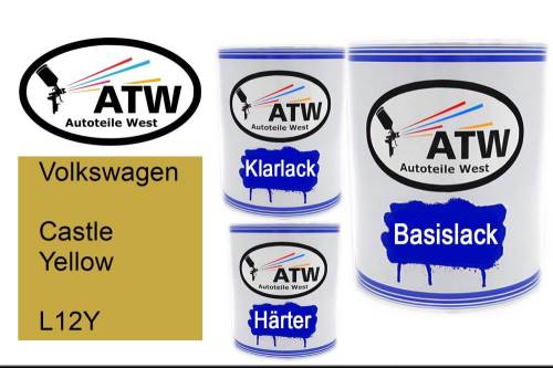 Volkswagen, Castle Yellow, L12Y: 1L Lackdose + 1L Klarlack + 500ml Härter - Set, von ATW Autoteile West.